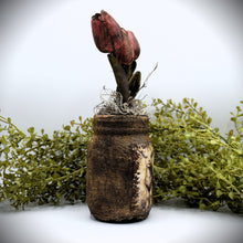 Load image into Gallery viewer, Primitive Spring Lamb Mason Jar Tulip Floral Arrangement, Country Primitive Farmhouse Home Decor, Spring and Easter Decor, Cottagecore