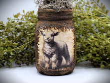 Load image into Gallery viewer, Primitive Spring Lamb Mason Jar Tulip Floral Arrangement, Country Primitive Farmhouse Home Decor, Spring and Easter Decor, Cottagecore