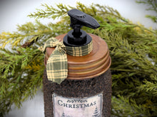 Load image into Gallery viewer, Christmas at the Cabin Mason Jar Hand Soap Dispenser, Grubby Mason Jar with Soap Pump, Country Rustic Cabin Decor, Bathroom Soap Dispenser