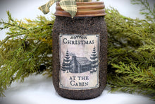 Load image into Gallery viewer, Christmas at the Cabin Mason Jar Hand Soap Dispenser, Grubby Mason Jar with Soap Pump, Country Rustic Cabin Decor, Bathroom Soap Dispenser