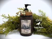 Load image into Gallery viewer, Christmas at the Cabin Mason Jar Hand Soap Dispenser, Grubby Mason Jar with Soap Pump, Country Rustic Cabin Decor, Bathroom Soap Dispenser