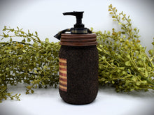 Load image into Gallery viewer, Grubby Americana Hand Soap Dispenser, Mason Jar Soap Pump & Betsy Ross American Flag, Country Primitive Bathroom Soap Dispenser