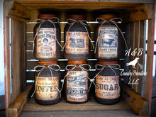 Load image into Gallery viewer, Set of 6 Primitive Farmhouse Grubby Pantry Jars, Country Home and Kitchen Decor, Country Primitive Decor, Farmhouse Decor, Pantry Jars
