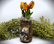 Load image into Gallery viewer, Primitive Mama and Baby Bunny Rabbit Mason Jar Tulip Floral Arrangement, Country Farmhouse, Cottagecore, Spring, Easter, Mother's Day Gift