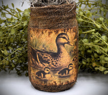 Load image into Gallery viewer, Primitive Mama and Baby Ducks Mason Jar Tulip Floral Arrangement, Country Farmhouse, Cottagecore, Spring Decor, Mother's Day Gift,