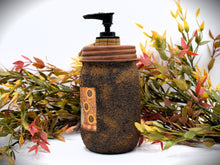 Load image into Gallery viewer, Mason Jar Hand Soap Dispenser, Black Crow and Sunflowers Primitive Label, Grubby Mason Jar w/Soap Pump, Country Primitive Bathroom Decor