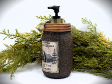 Load image into Gallery viewer, Christmas at the Cabin Mason Jar Hand Soap Dispenser, Grubby Mason Jar with Soap Pump, Country Rustic Cabin Decor, Bathroom Soap Dispenser
