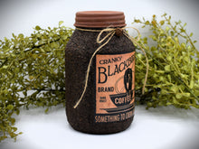 Load image into Gallery viewer, Grubby Coated Mason Jar "Cranky Blackbird Brand Coffee" Pantry Label - Farmhouse Kitchen Decor, Country Primitive Decor, Kitchen Storage