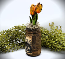 Load image into Gallery viewer, Primitive Mama and Baby Bunny Rabbit Mason Jar Tulip Floral Arrangement, Country Farmhouse, Cottagecore, Spring, Easter, Mother's Day Gift