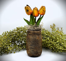 Load image into Gallery viewer, Primitive Mama and Baby Bunny Rabbit Mason Jar Tulip Floral Arrangement, Country Farmhouse, Cottagecore, Spring, Easter, Mother's Day Gift