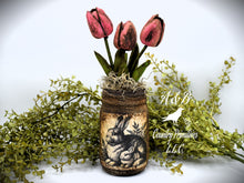 Load image into Gallery viewer, Primitive Mama and Baby Bunny Rabbit Mason Jar Tulip Floral Arrangement, Country Farmhouse, Cottagecore, Spring, Easter, Mother's Day Gift