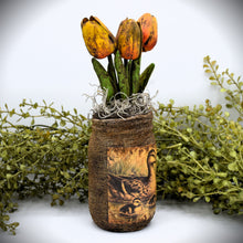 Load image into Gallery viewer, Primitive Mama and Baby Ducks Mason Jar Tulip Floral Arrangement, Country Farmhouse, Cottagecore, Spring Decor, Mother's Day Gift,