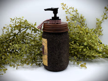 Load image into Gallery viewer, Mason Jar Hand Soap Dispenser, Red Salt Box House, Grubby Mason Jar Soap Pump & Folk Art Print, Country Farmhouse Bathroom Soap Dispenser
