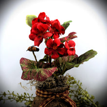 Load image into Gallery viewer, Primitive Betsy Ross American Flag Mason Jar Geranium Floral Arrangement, Country Primitives, Farmhouse, Summer Decor, Patriotic Americana