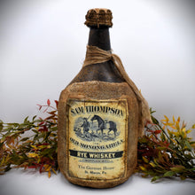 Load image into Gallery viewer, Sam Thompson Old Monongahela Rye Whiskey Jug with Wax Seal, Antique Colonial Distressed Style Reproduction, Glass Jug Centerpiece, Primitive