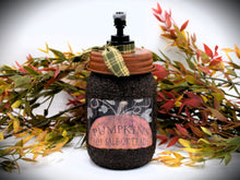 Load image into Gallery viewer, Fall, Harvest, Pumpkins for Sale or Trade, Primitive Label, Soap Dispenser, Grubby Mason Jar w/Soap Pump, Country Primitive Bathroom Decor