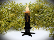 Load image into Gallery viewer, Set of (2) Two Black Grungy/Grubby 4 inch LED Wax Dipped Taper Candles with Timer, Battery Operated Flameless Candles, Primitive Home Decor