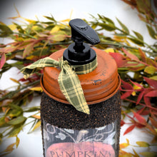 Load image into Gallery viewer, Fall, Harvest, Pumpkins for Sale or Trade, Primitive Label, Soap Dispenser, Grubby Mason Jar w/Soap Pump, Country Primitive Bathroom Decor