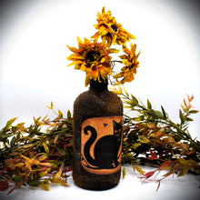 Load image into Gallery viewer, Primitive Black Cat Grubby Bottle Arrangement w/ Sunflowers, Country Primitive Farmhouse Home Decor, Cottagecore, Summer Floral, Fall Floral