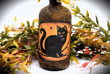 Load image into Gallery viewer, Primitive Black Cat Grubby Bottle Arrangement w/ Sunflowers, Country Primitive Farmhouse Home Decor, Cottagecore, Summer Floral, Fall Floral