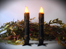 Load image into Gallery viewer, Set - Two Black Grubby 7 inch LED Battery Operated Timer Taper Candles