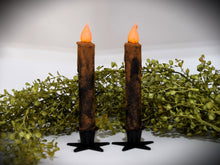 Load image into Gallery viewer, Set - Two Black Grubby 7 inch LED Battery Operated Timer Taper Candles