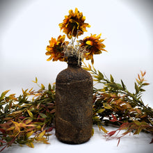 Load image into Gallery viewer, Primitive Black Cat Grubby Bottle Arrangement w/ Sunflowers, Country Primitive Farmhouse Home Decor, Cottagecore, Summer Floral, Fall Floral
