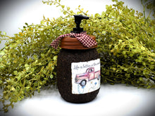 Load image into Gallery viewer, Vintage Red Truck Spring Label & Hand Soap Dispenser Mason Jar, Grubby Coated Mason Jar Soap Jar, Country Primitive Home Decor.