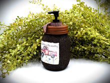 Load image into Gallery viewer, Vintage Red Truck Spring Label & Hand Soap Dispenser Mason Jar, Grubby Coated Mason Jar Soap Jar, Country Primitive Home Decor.