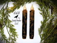 Load image into Gallery viewer, Set - Two Black Grubby 7 inch LED Battery Operated Timer Taper Candles