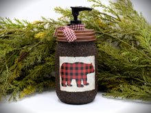 Load image into Gallery viewer, Buffalo Plaid Bear Grubby Mason Jar Hand Soap Dispenser