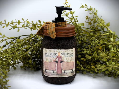 She Seeks Wool and Flax Grubby Mason Jar Hand Soap Dispenser