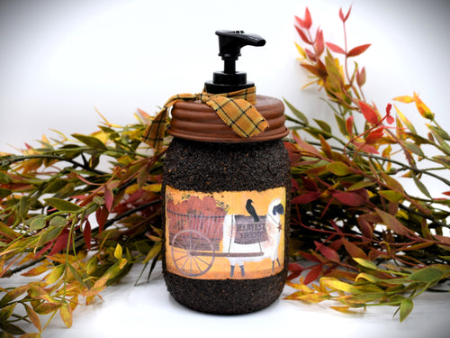 Harvest Thyme Primitive Sheep and Crow Grubby Mason Jar Soap Dispenser