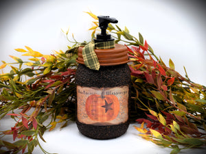 Autumn Blessings Pumpkin Grubby Mason Jar Hand Soap Dispenser