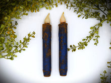 Load image into Gallery viewer, Set of TWO Grubby Blue 7 inch LED Battery Operated Taper Candles