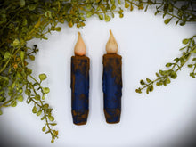 Load image into Gallery viewer, Set of TWO Grubby Blue 4 inch LED Battery Operated Taper Candles