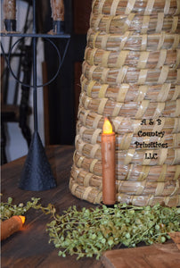 Set of (2) Two Grungy Cream 7 inch LED Wax Dipped Taper Candles with Timer, Battery Operated Candles, Rustic Country Primitive Home Decor