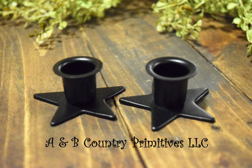 Set of (2) Wrought Iron Star Shape Taper Holder, LED Taper Holder, Primitive Decor, Rustic Decor, Country Decor