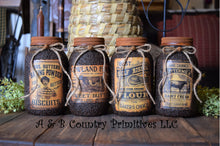 Load image into Gallery viewer, Full Pantry Set of (4) Jars, Primitive Farmhouse Grubby Pantry Jar Set, Country Home and Kitchen Decor, Country Primitive Farmhouse Decor