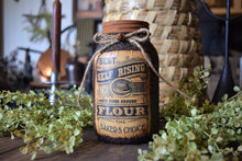 Load image into Gallery viewer, Grubby Coated Mason Jar with Vintage Pantry Label - Flour, Farmhouse Kitchen Decor, Coffee, Country Primitive Decor, Kitchen Storage