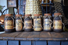 Load image into Gallery viewer, Set of 6 Primitive Farmhouse Grubby Pantry Jars, Country Home and Kitchen Decor, Country Primitive Decor, Farmhouse Decor, Pantry Jars