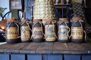 Set of 6 Primitive Farmhouse Grubby Pantry Jars, Country Home and Kitchen Decor, Country Primitive Decor, Farmhouse Decor, Pantry Jars