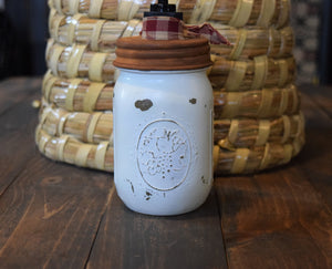 Painted Distressed Off White Ball Mason Jar Hand Soap Dispenser, Choice of Lid Style, Pump, & Decorative Ribbon