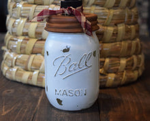 Load image into Gallery viewer, Painted Distressed Off White Ball Mason Jar Hand Soap Dispenser, Choice of Lid Style, Pump, &amp; Decorative Ribbon