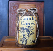 Load image into Gallery viewer, Candy Canes Grubby Mason Jar Canister, Country Farmhouse Christmas Decor, Candy Pantry Jar Container