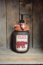 Load image into Gallery viewer, Buffalo Plaid Bear themed Hand Soap Dispenser, Grubby Mason Jar with Soap Pump, Rustic Cabin Christmas Decor, Rustic &quot;Bear&quot; themed Bathroom