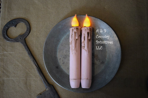 Set of (2) Two Grungy Pink 7 inch LED Wax Dipped Taper Candles with Timer, Battery Operated Candles, Rustic Country Primitive Home Decor