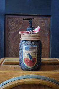 Old Crow and Watermelon Americana Mason Jar Soap Dispenser, Grubby Coated Mason Jar Hand Soap Dispenser, Country Primitive Home Decor