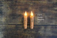 Load image into Gallery viewer, Set of (2) Two Harvest Orange Grungy 4 inch LED Wax Dipped Battery Operated Flameless Timer Taper Candles, Country Primitive Home Decor