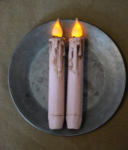 Load image into Gallery viewer, Set of (2) Two Grungy Pink 7 inch LED Wax Dipped Taper Candles with Timer, Battery Operated Candles, Rustic Country Primitive Home Decor